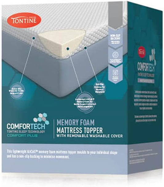 Tontine Pressure Relieving Memory Foam Mattress Topper Queen / King Bed Protector White