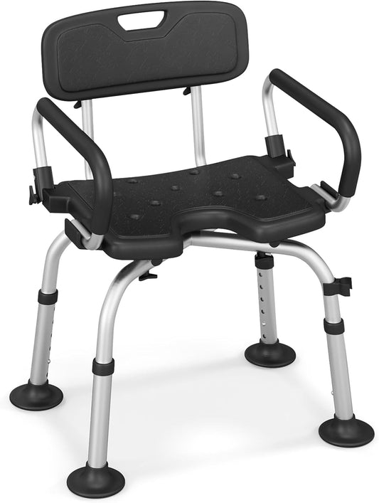Costway Black Shower Chair U-Shaped Cutout with Back & Lifting Armrest NDIS and Aged Care