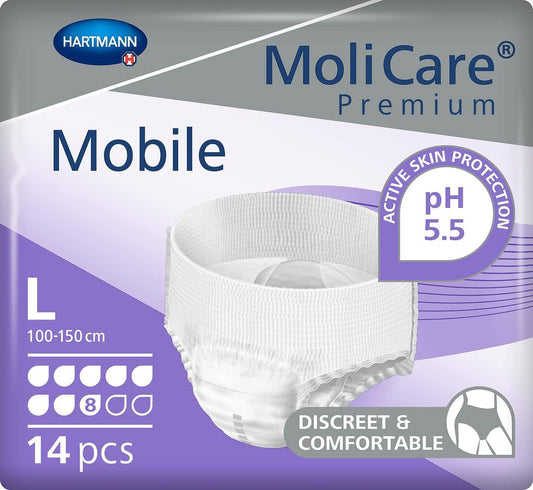 MoliCare Premium Mobile Disposable Trousers 8 Drops Size L (100-150 cm Hip Circumference) Pack of 14