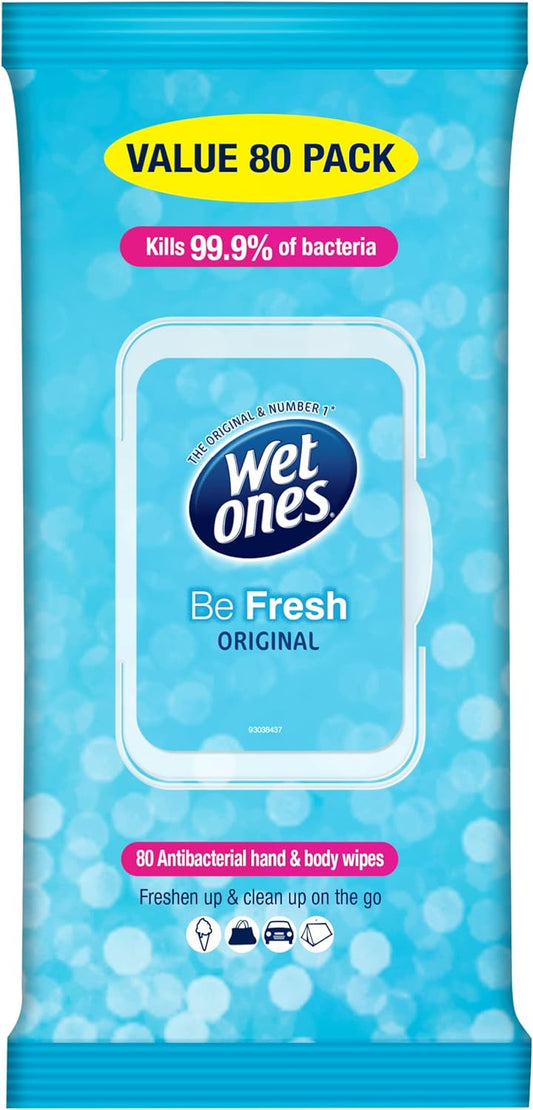 Wet Ones Be Fresh Antibacterial Hand Body Wipes Original  2 x 80pk