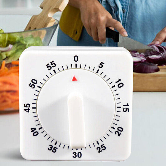 White Square 60-Minute Mechanical Timer Reminder Counting Kitchen Cooking Tools