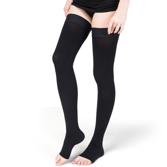 Unisex Thigh High Compression Stockings 30-40 mmHg Surgical Weight Open Toe Sock