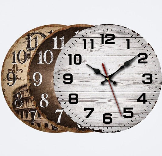Wall Clock Wooden 30 cm Creative Retro MDF Board Frameless Silent Clock Time Management