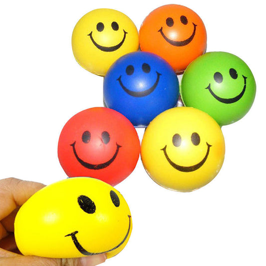 4 Happy Face Smile Bouncy Relaxable Squeeze Ball Stress Pain Relief Anxiety Toys