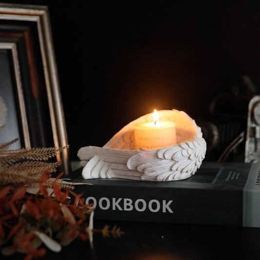 Candle Holder Nordic Pure White with Wing Feather Angel