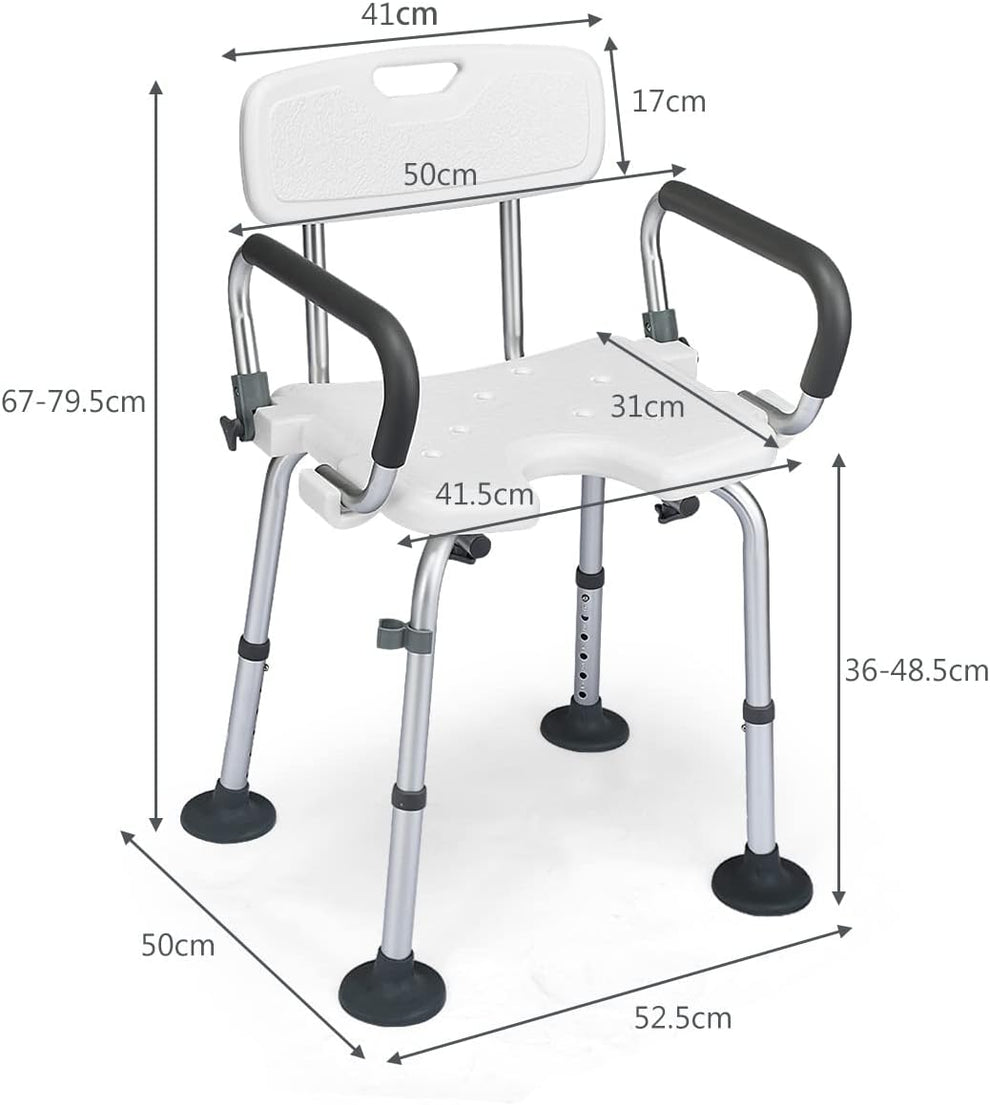 Costway White Shower Chair with Back & Lifting Armrest NDIS Aged Care