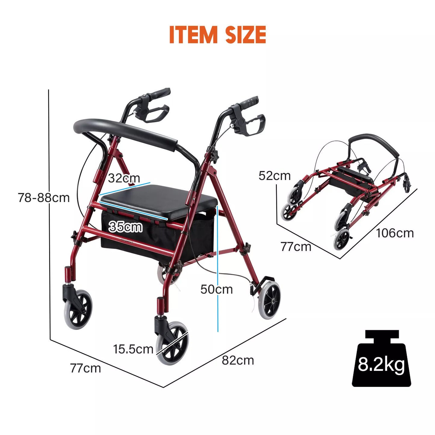 Rollator Walker 4 Wheel with Seat Lightweight for Seniors