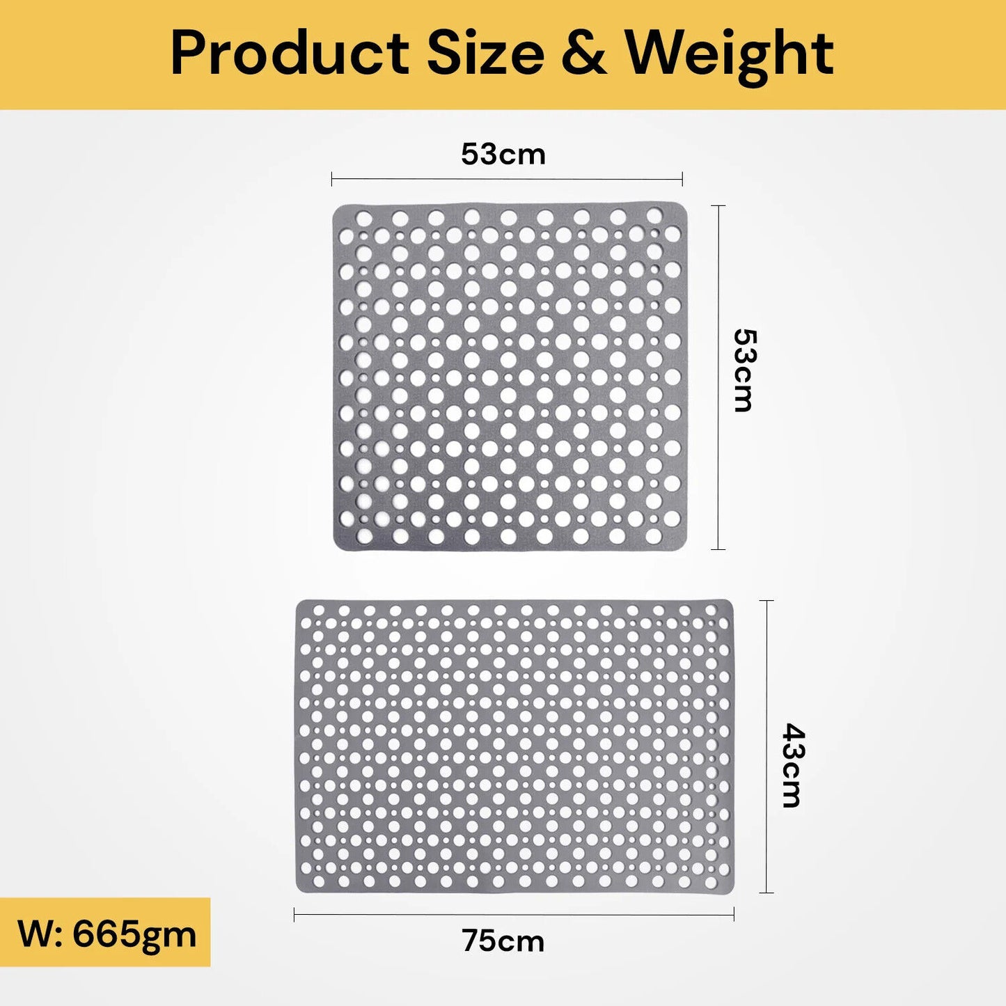 Non-Slip Anti-Mould Bath Mat for Shower, Bathtub, and Bathroom Floor with Suction Cups