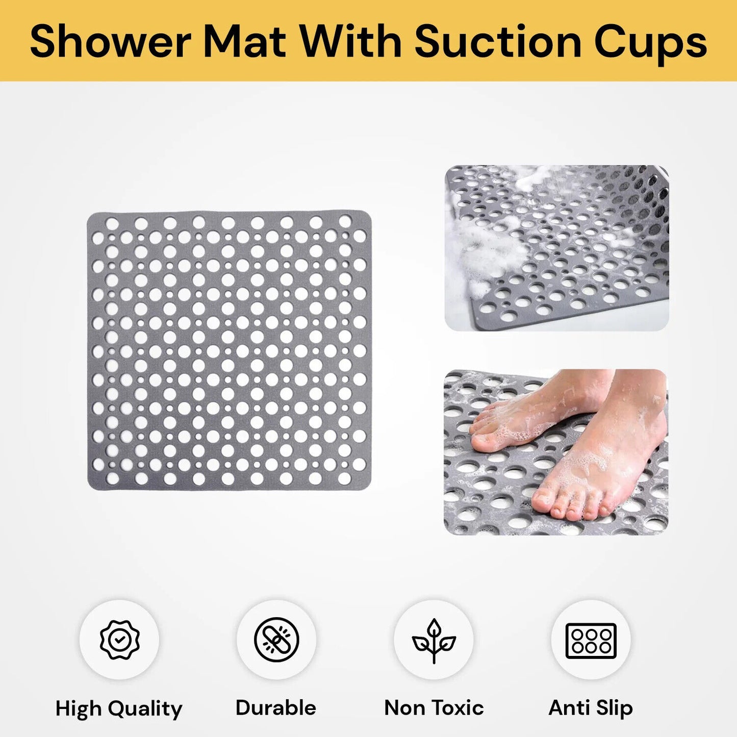 Non-Slip Anti-Mould Bath Mat for Shower, Bathtub, and Bathroom Floor with Suction Cups