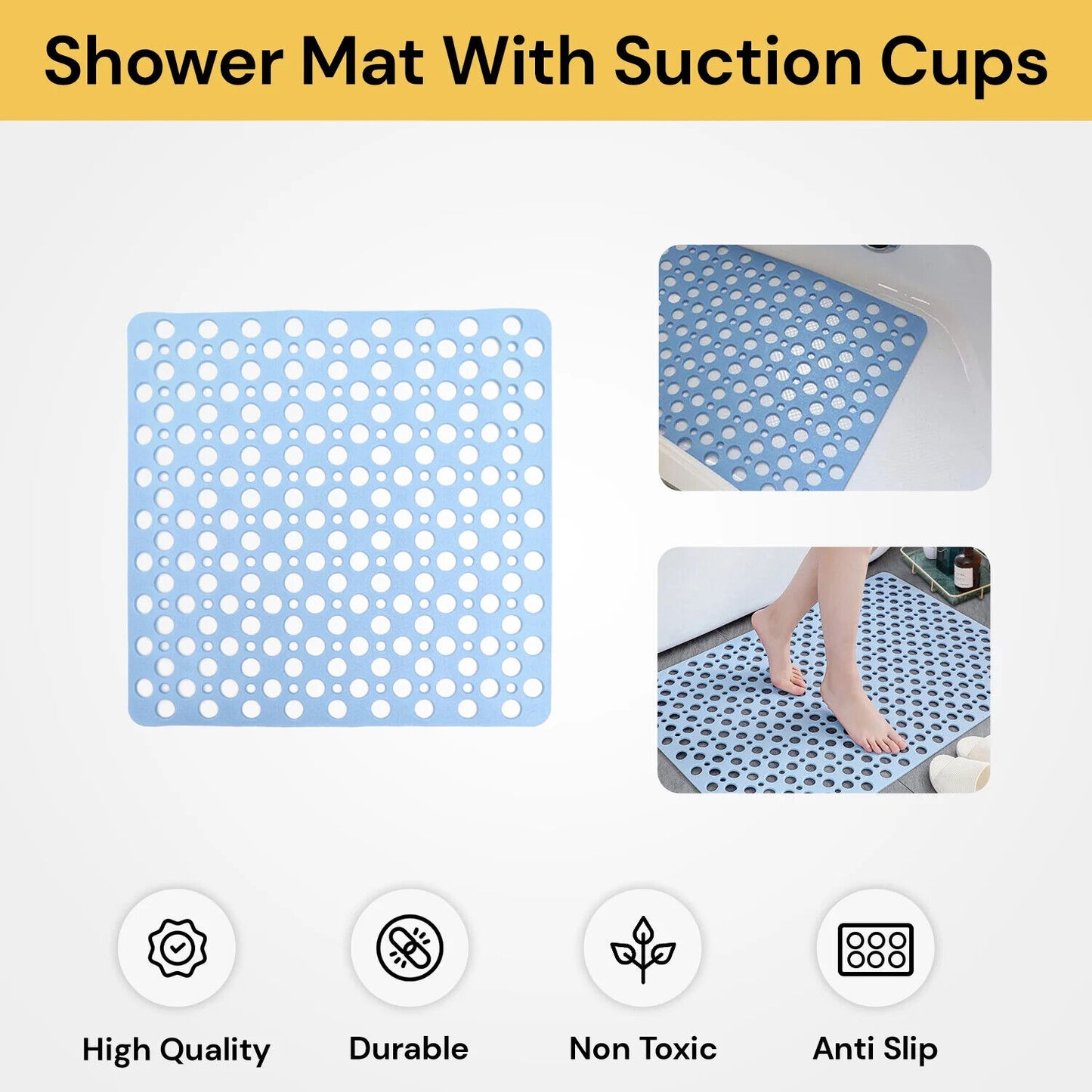 Non-Slip Anti-Mould Bath Mat for Shower, Bathtub, and Bathroom Floor with Suction Cups