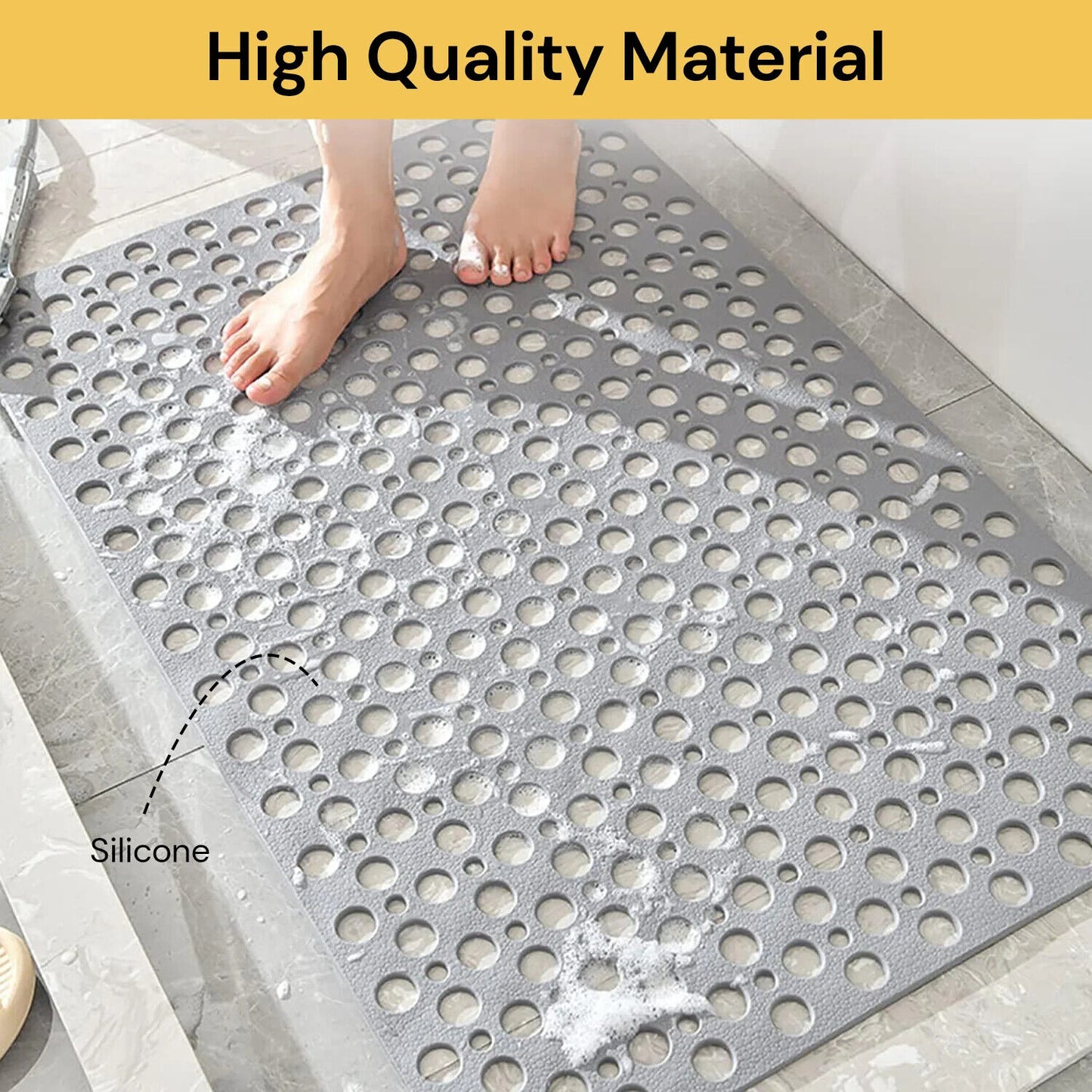 Non-Slip Anti-Mould Bath Mat for Shower, Bathtub, and Bathroom Floor with Suction Cups